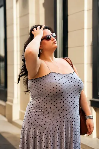 tummy friendly plus size big belly outfits over 40 2 chic polka dot midi dress 1791086956.4