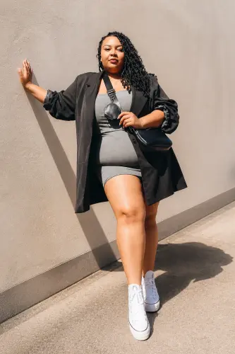 tummy friendly plus size big belly outfits over 40 3 effortless blazer and mini 1791087017.4