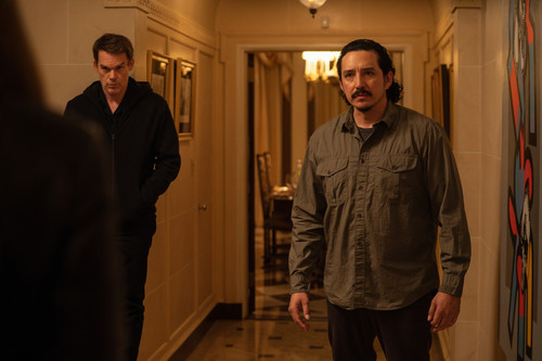 L-R: Michael C. Hall as Dexter Morgan and Gabriel Luna as Ray Ballard in Dexter: Resurrection, episo