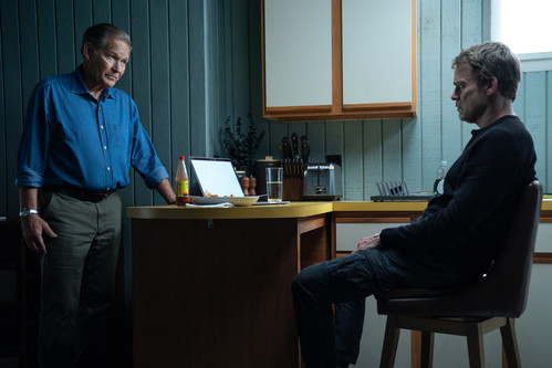 L-R: James Remar as Harry Morgan and Michael C. Hall as Dexter Morgan in Dexter: Resurrection, seaso
