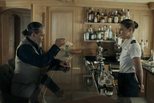 Johnny Depp as Kelly and Madelyn Cline as Lorna in Day Drinker. Photo Credit: Niete/Lionsgate