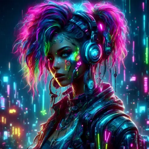 adorable punky cybernetic pixie big bright eyes and pouty glossy lips messy wavy raibow hair mismatc.webp