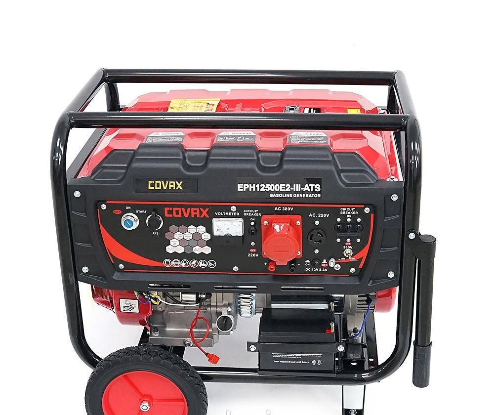 Бензиновый генератор Covax EPH12500E2-lll-ATS мощностью 8 кВт с электростартером и колесами для энергоснабжения коттеджа