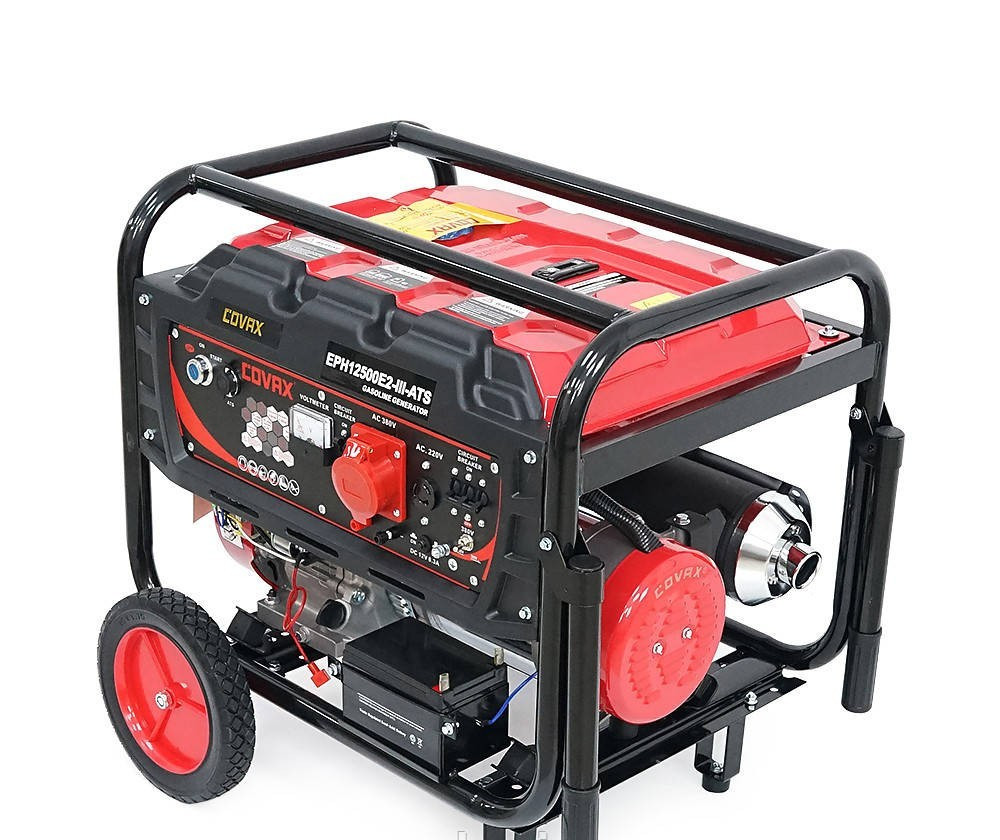 Генератор Covax EPH12500E2-lll-ATS бензиновый, 220В 380В, с электростартером для частного дома, компактный в прочном корпусе