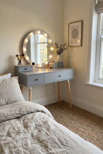 Dressing table with mirror and lights for organised makeup drawers.png
