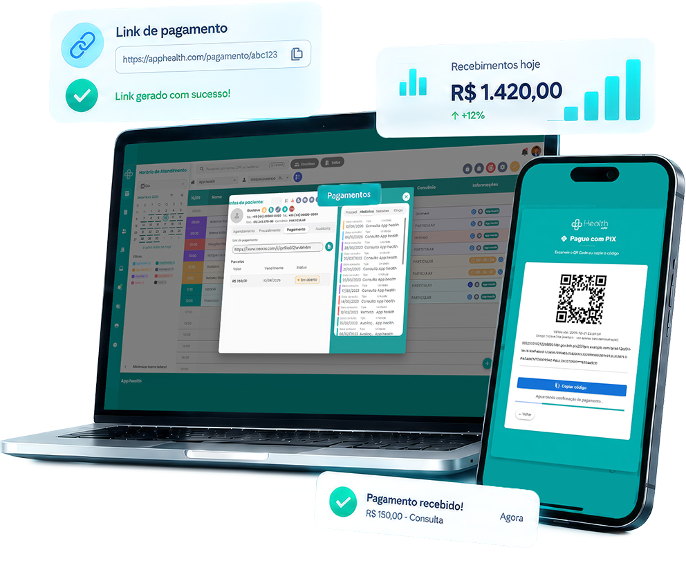 App Health Pagamentos Integrados - Links de Pagamento, QR Code PIX e Gestão Financeira