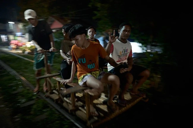 "The Philippines used to to have network of train. Today, some remaining racks are served by hand-pushed bamboo contraptions."