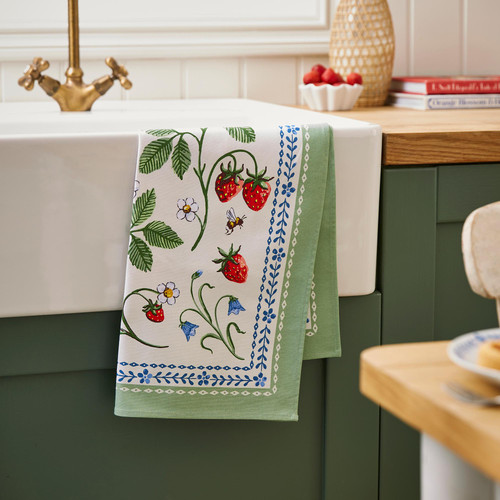 Ulster Weavers Strawberry Patch Tea Towel Cotton Green sn2.jpg