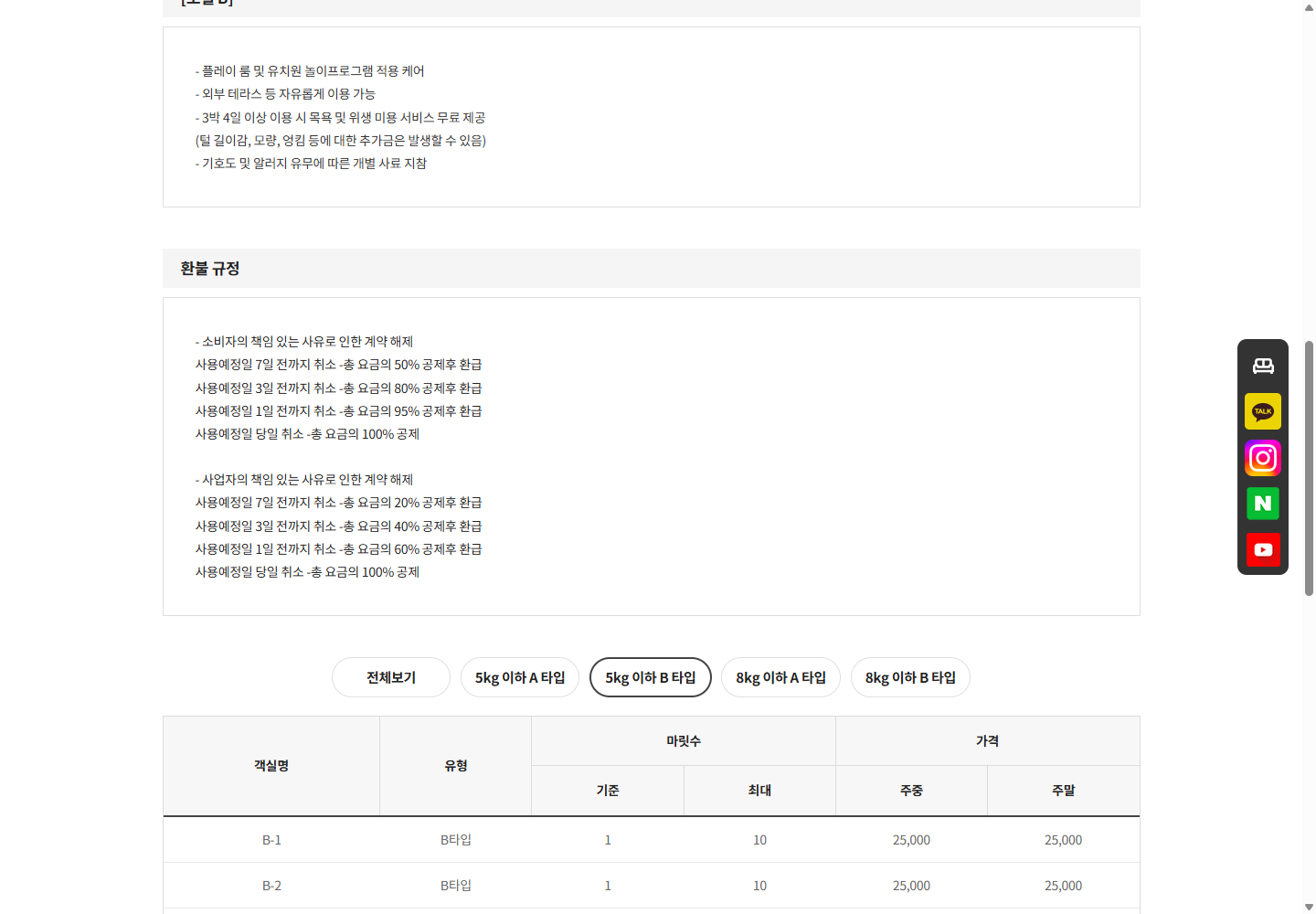 맘바이 예약 안내에 게시된 총요금 기준 취소 공제율