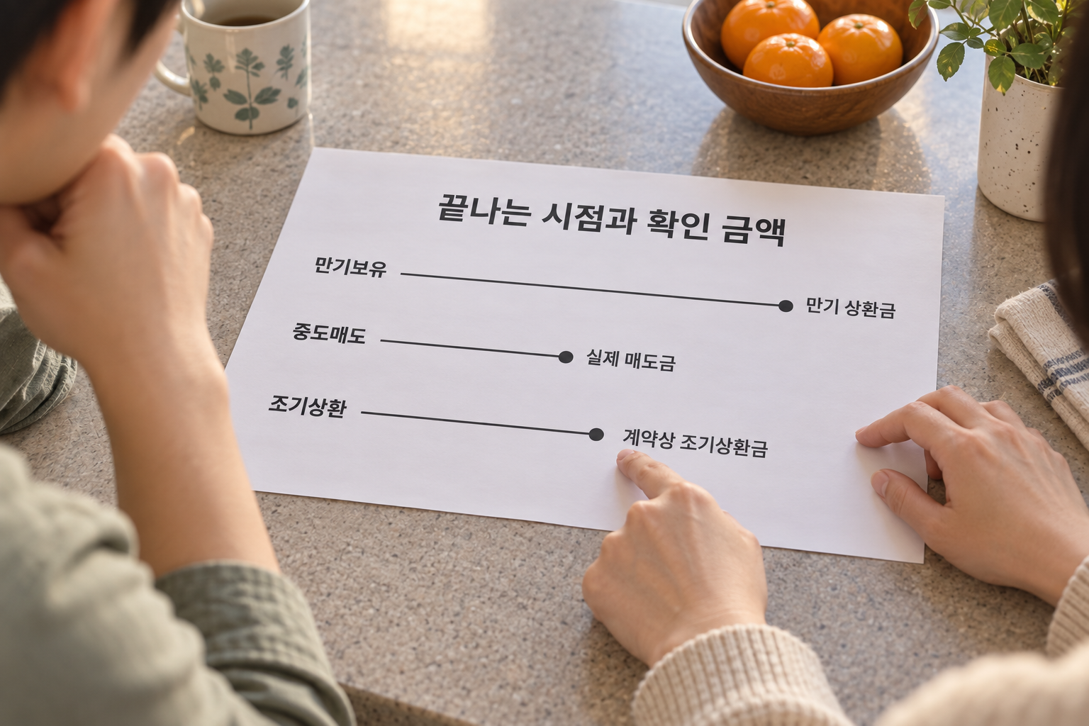 만기보유와 중도매도 및 조기상환의 종료 시점과 확인 금액을 구분하는 설명 그림