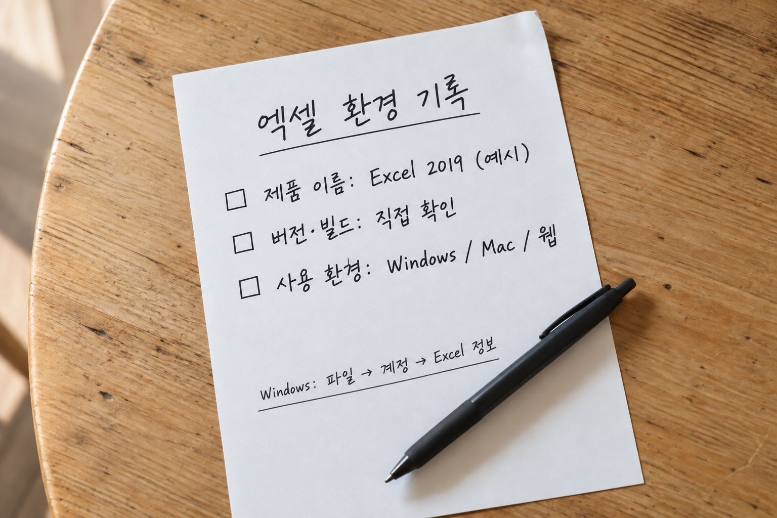 제품 이름과 버전&middot;빌드를 구분해 기록하는 항목 안내