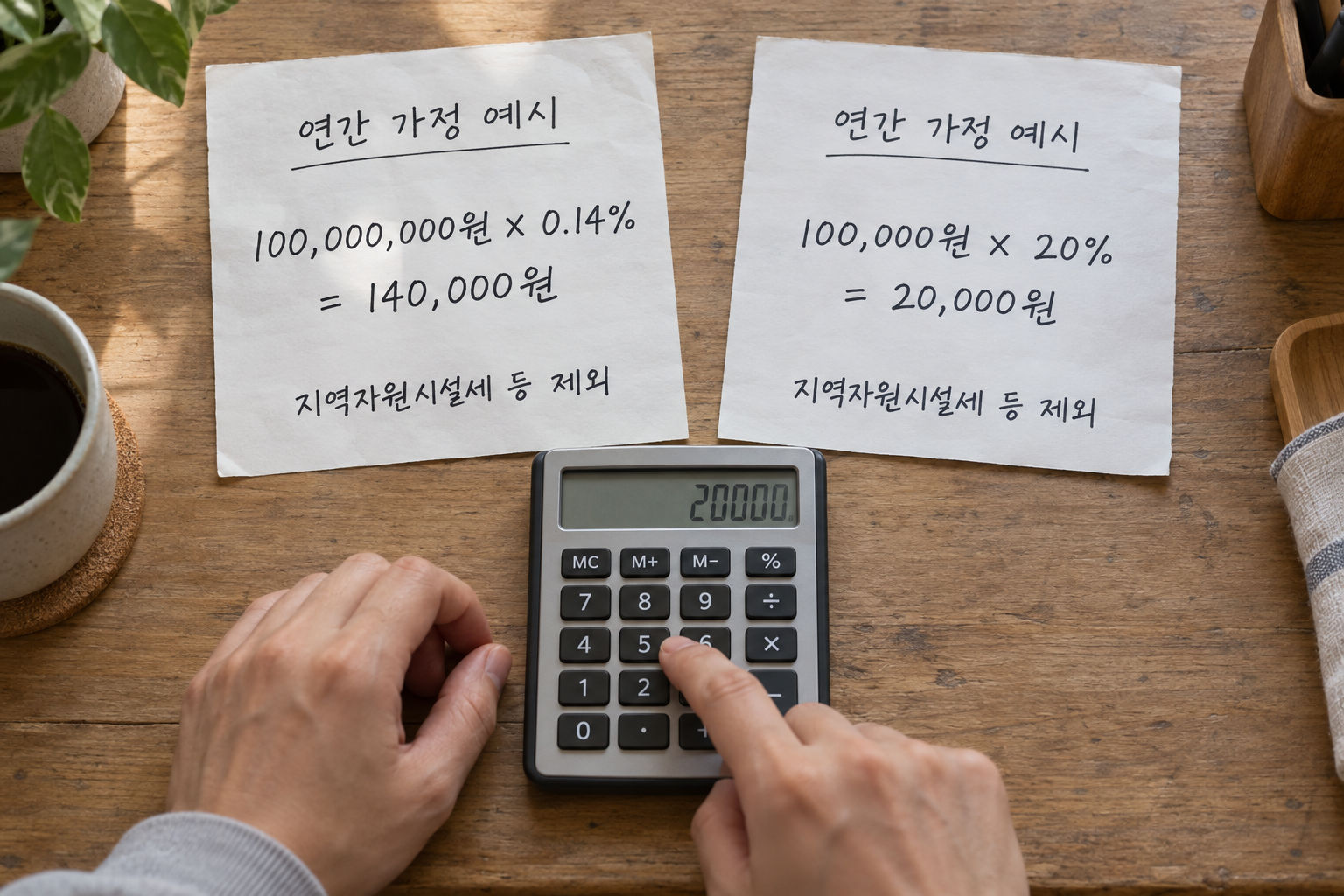 연간 가정값으로 도시지역분 14만원과 지방교육세 2만원을 각각 계산한 비교