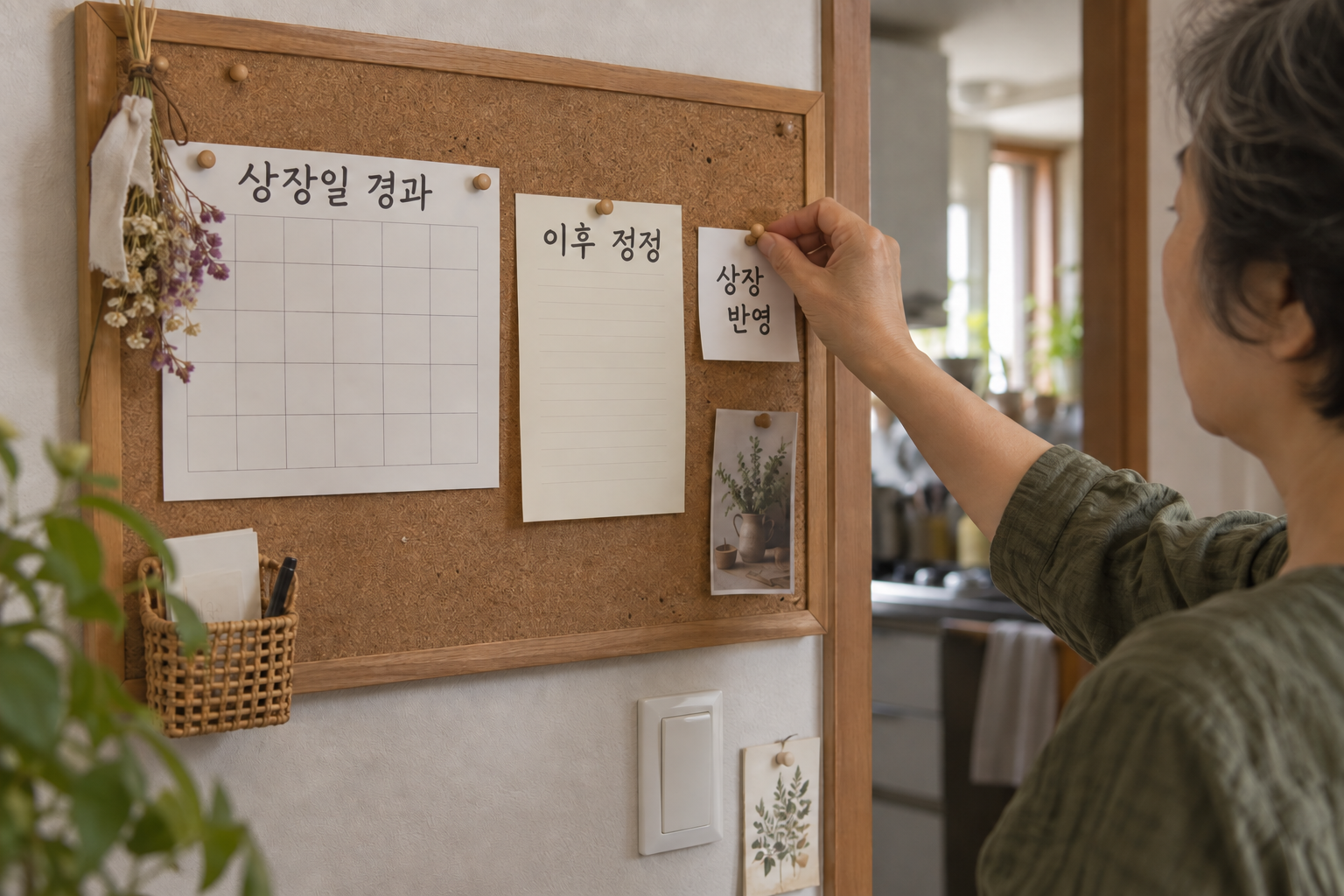 상장일 경과 뒤 정정 내역과 실제 반영을 구분해 확인하는 설명용 구성