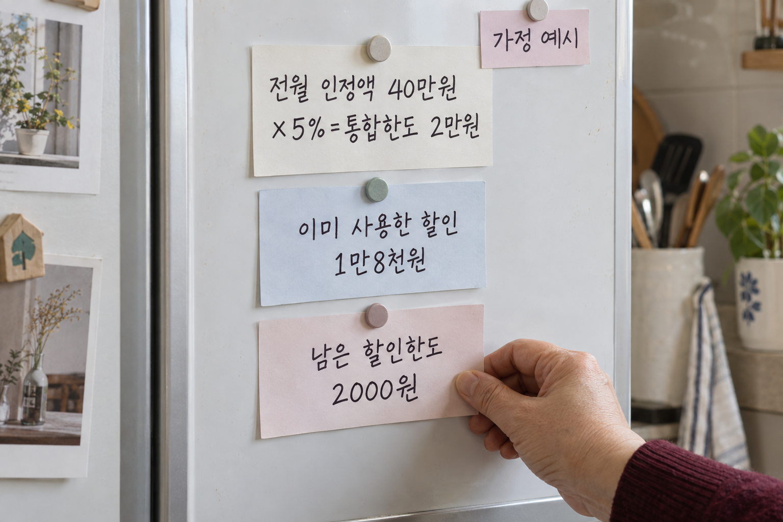통합할인한도 2만원에서 사용한 1만8천원을 빼 남은 2000원을 구하는 가정 계산