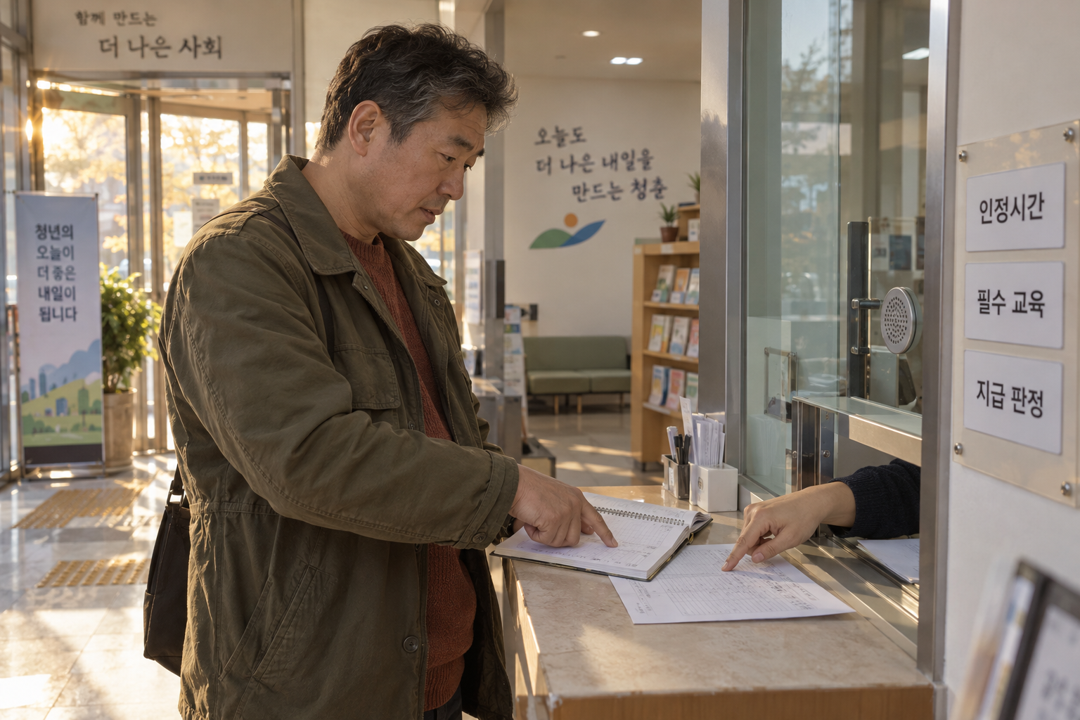 일정 메모와 출석 기록을 대조해 인정시간과 지급 판정을 확인하는 설명용 장면