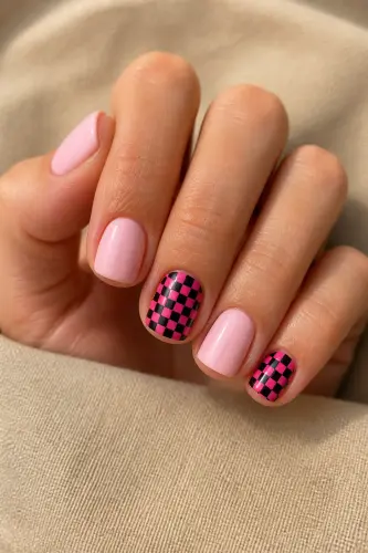pink halloween nails 12 pink and black checkerboard 12 1789355772.4