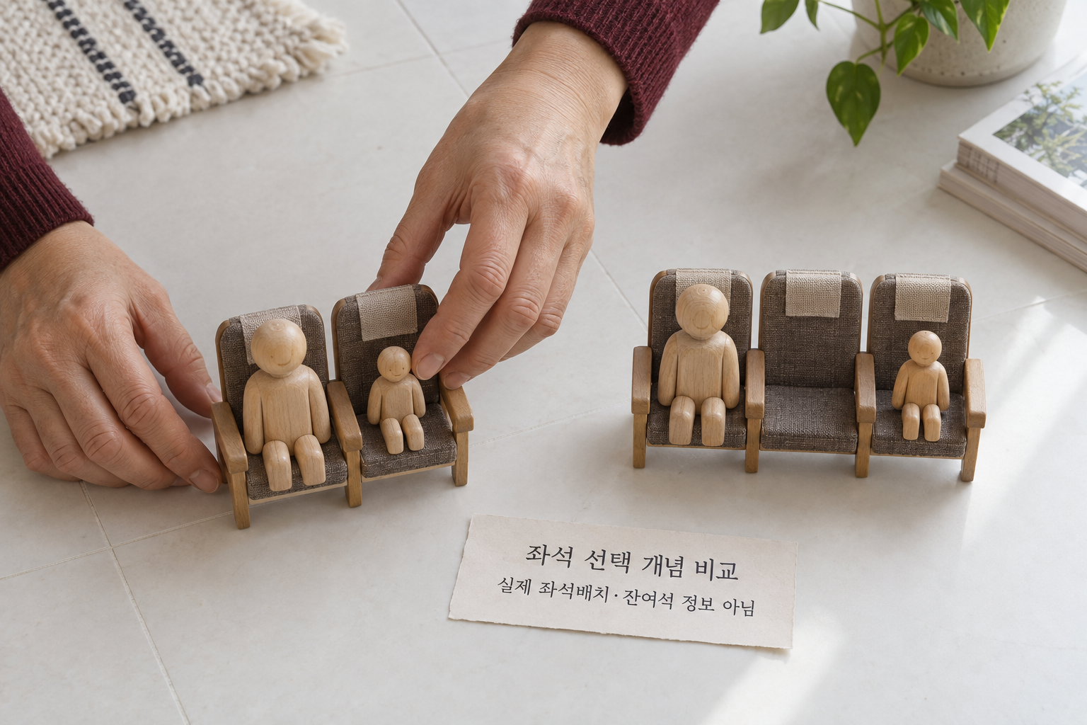열차에 빈자리가 있는 경우와 보호자 옆자리가 있는 경우를 구분한 좌석 모형