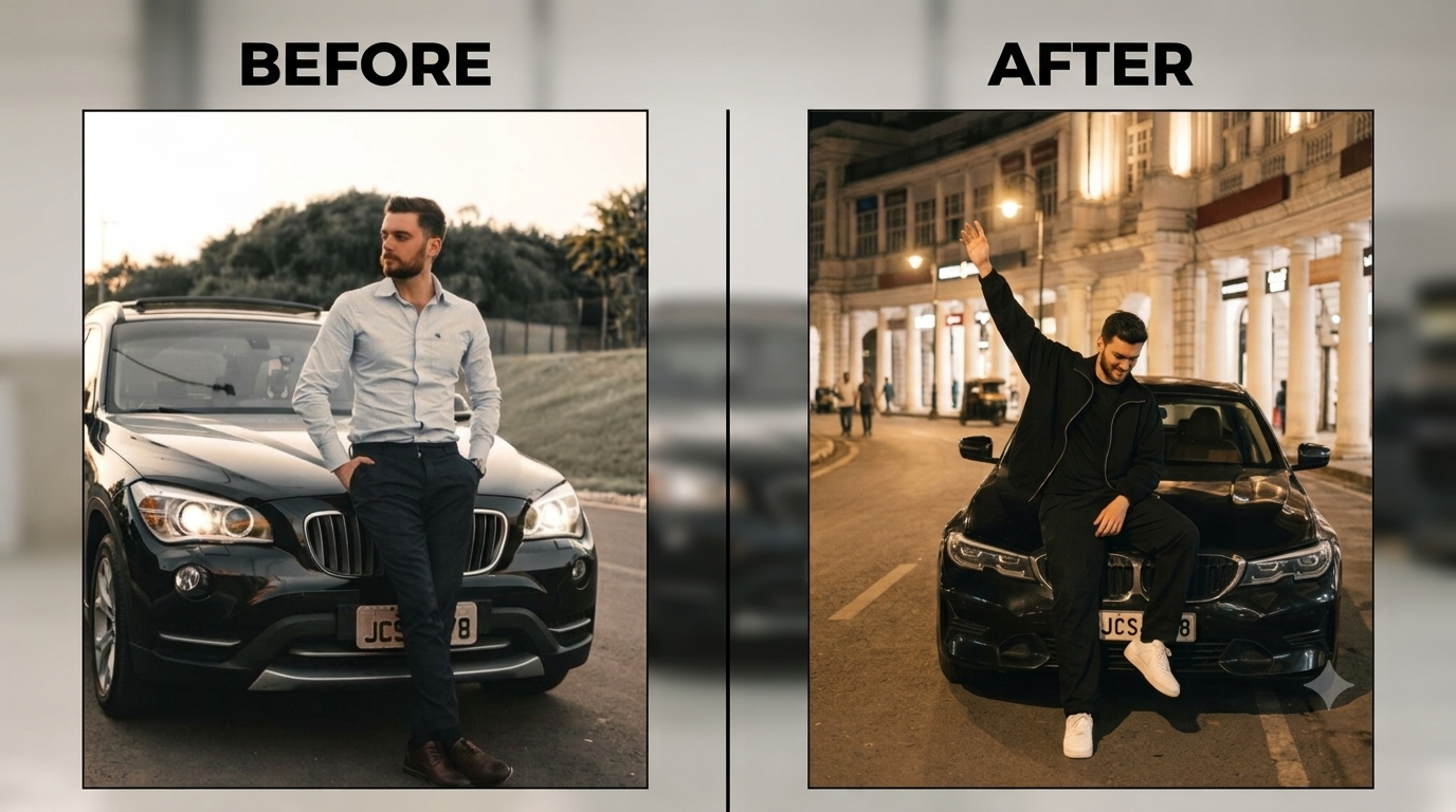Man setting on car