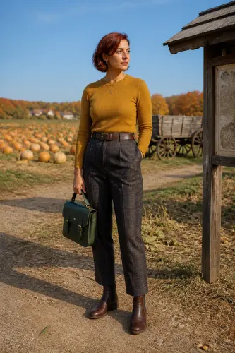 pumpkin patch outfits 3 mustard sweater plaid trousers and chelsea boots 3 1790046495.webp