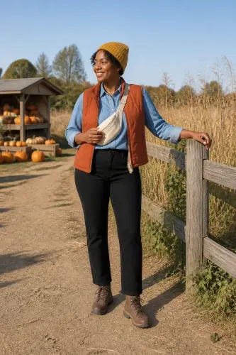 pumpkin patch outfits 8 denim shirt rust vest and black straight leg pants 8 1790046795.webp