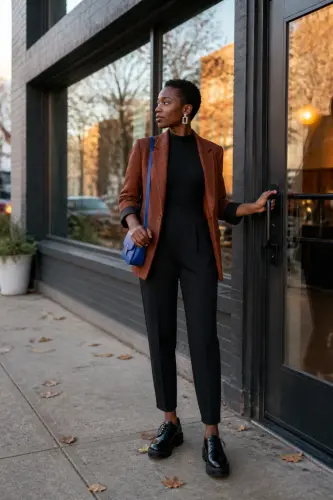 new york fall outfits 6 rust blazer black jumpsuit and platform oxfords 6 1790050277.webp