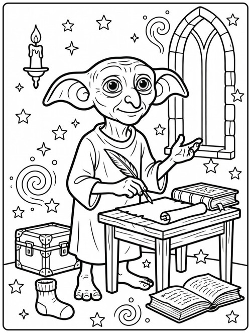 harry potter ausmalbilder dobby mit socke und feder.jpg
