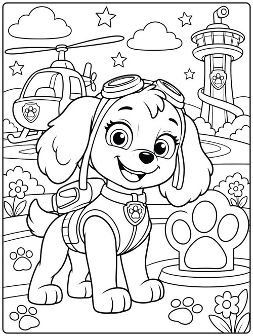 paw patrol ausmalbilder sky stehender Hund mit Brille.jpg