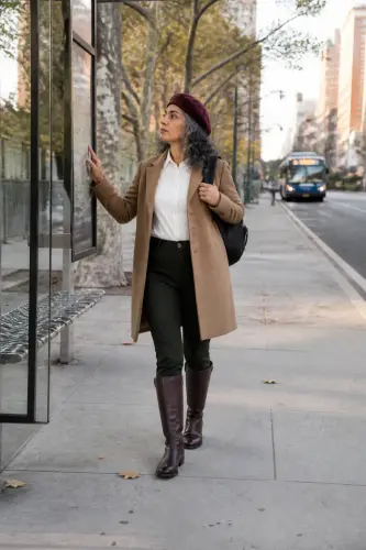 new york fall outfits 7 camel car coat green trousers and riding boots 7 1790050335.webp