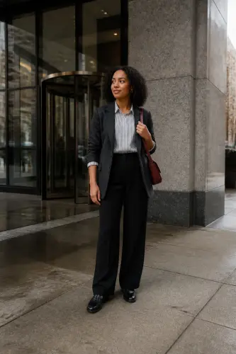 new york fall outfits 1 charcoal wool blazer striped shirt and pleated trousers 1790049975.webp