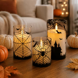 3pcs Halloween Flameless LED Candle Set in 3 Sizes • Warm Light Halloween Decorations with Clear Pri.png