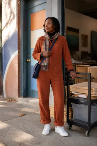 new york fall outfits 14 black turtleneck rust jumpsuit and white sneakers 14 1790050755.webp