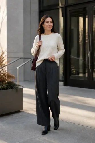 sweater fall winter outfits 1 ivory cable knit sweater with charcoal trousers 1 1790053574.webp
