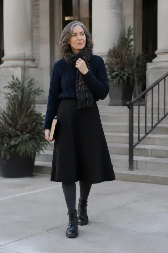 sweater fall winter outfits 3 navy fisherman sweater with black midi skirt 3 1790053694.webp