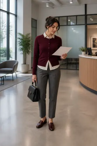 sweater fall winter outfits 4 burgundy cardigan with gray flannel trousers 4 1790053755.webp