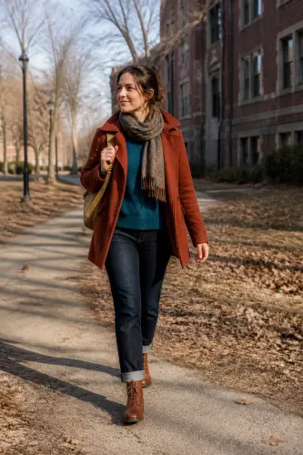 sweater fall winter outfits 18 teal sweater with dark denim and a wool coat 18 1790054594.webp