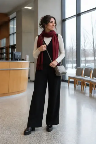 sweater fall winter outfits 22 ivory sweater with pleated black jumpsuit 22 1790054834.webp
