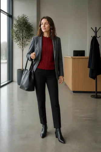 sweater fall winter outfits 15 red cable sweater with black tailored trousers 15 1790054416.webp