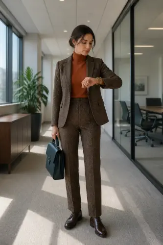 sweater fall winter outfits 21 orange turtleneck with brown herringbone suit 21 1790054774.webp