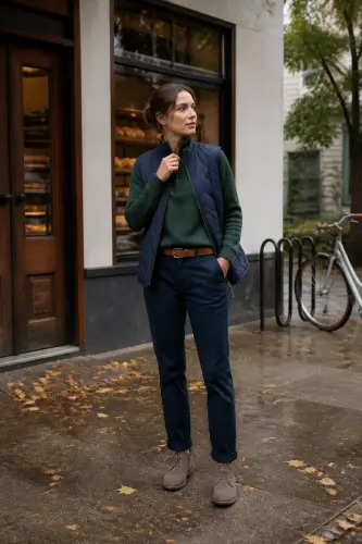 sweater fall winter outfits 8 forest green half zip sweater with navy chinos 8 1790053996.webp
