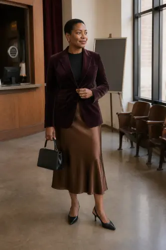 fall outfits for women over 40 6 velvet blazer knit top and satin skirt 6 1790108487.4