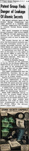 Patent Group Finds Danger of Leakage of Atomic Secrets (1947).1
