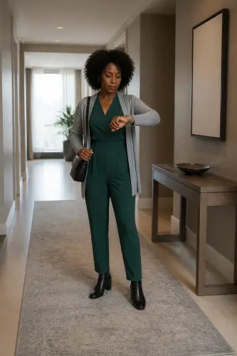 fall outfits for women over 40 18 pleated jumpsuit cardigan and heeled boots 18 1790109617.4