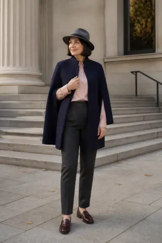 fall outfits for women over 40 19 wool cape blouse and tailored trousers 19 1790109679.4