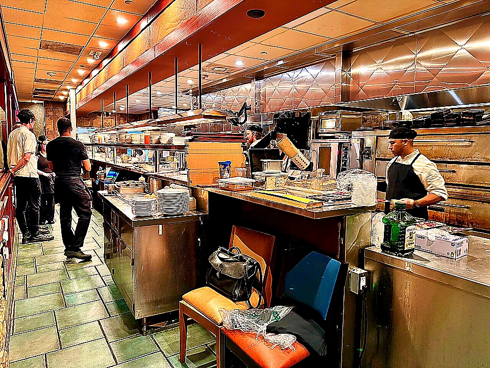 Sharp closing photo of organized commercial refrigeration and prep stations