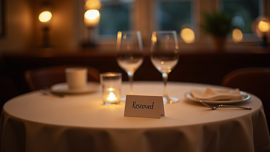 Elegant reserved restaurant table representing an after-hours booking captured by an AI voice agent
