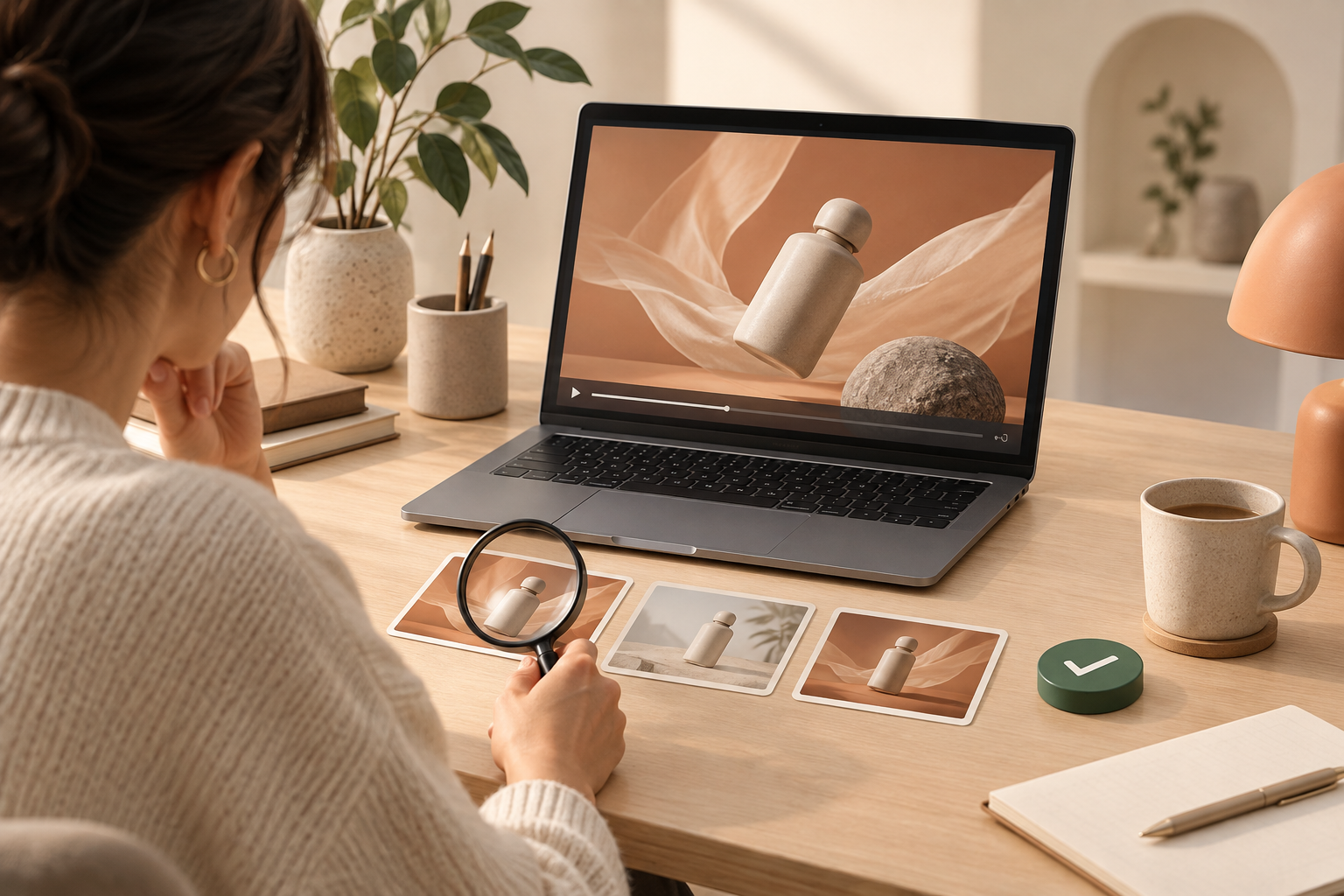 A founder reviewing video frames before publishing