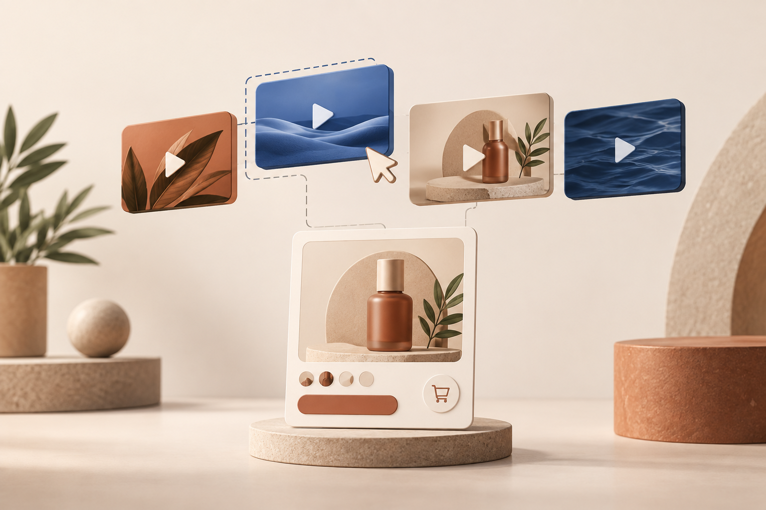 Modular product-video blocks connected to an ecommerce product page