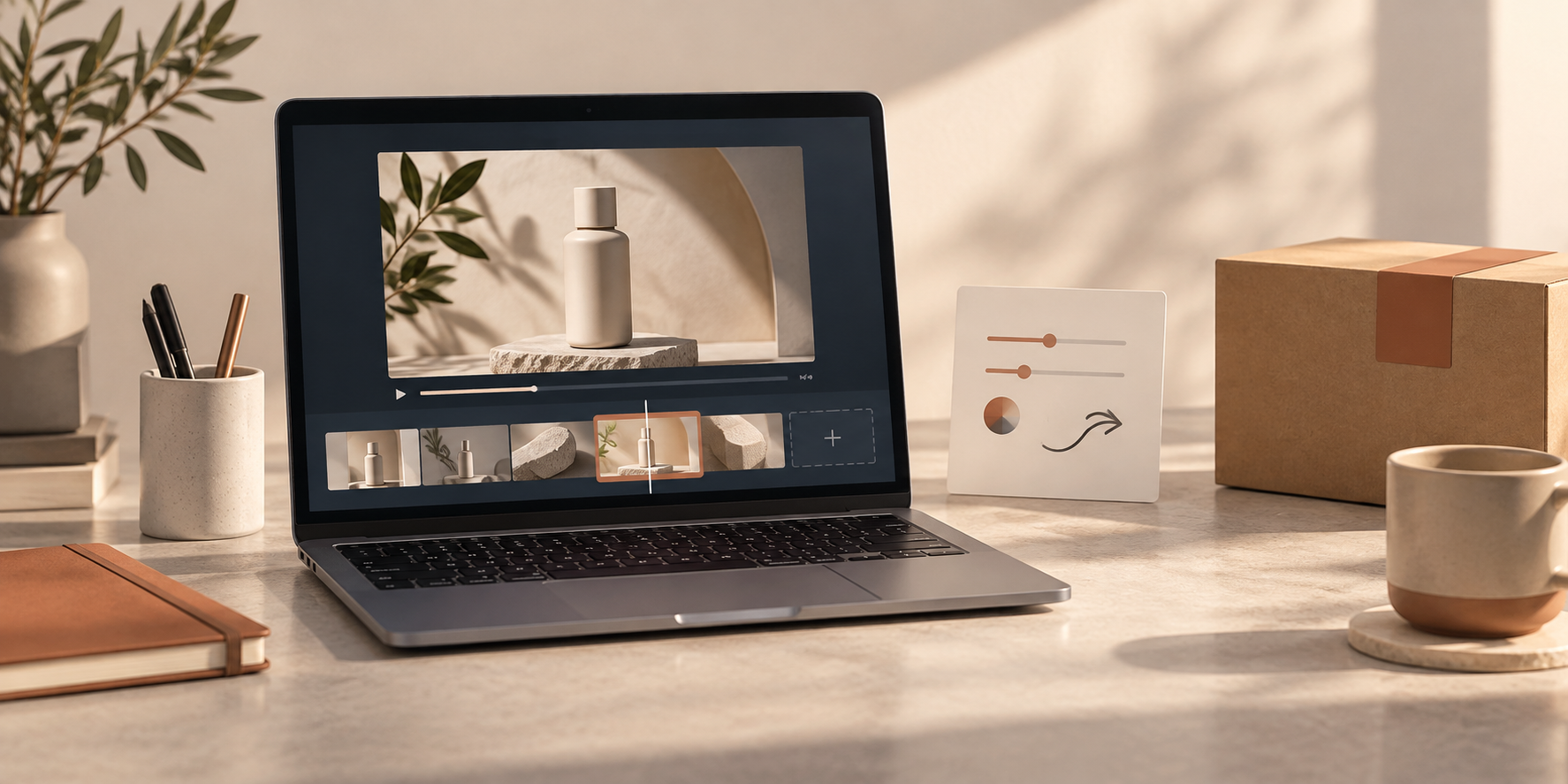 An ecommerce product-video workspace with an editable timeline