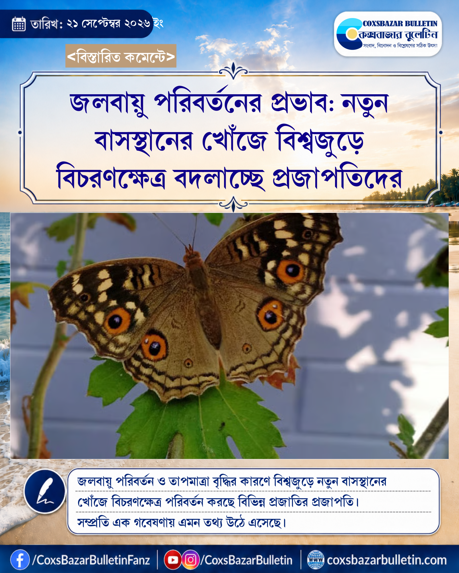 জলবায়ু পরিবর্তনের প্রভাব: নতুন বাসস্থানের খোঁজে বিশ্বজুড়ে বিচরণক্ষেত্র বদলাচ্ছে প্রজাপতিদের