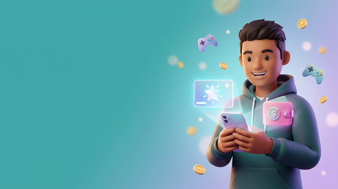 Freelancer in Bangladesh with a laptop, phone, virtual payment card, and mobile wallet icons